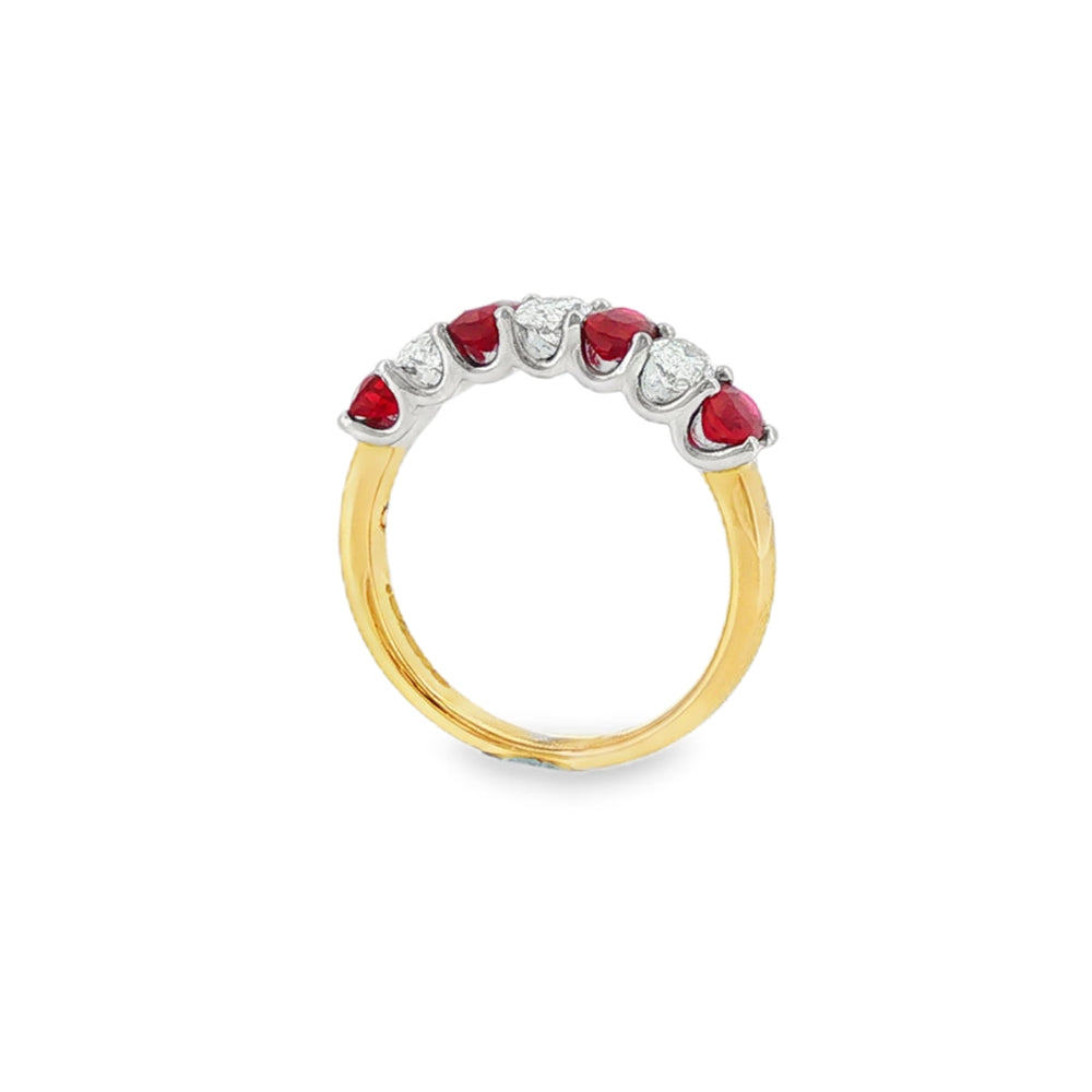 Ruby & Diamond Oval Cut 18ct Yellow Gold & Platinum Eternity Ring