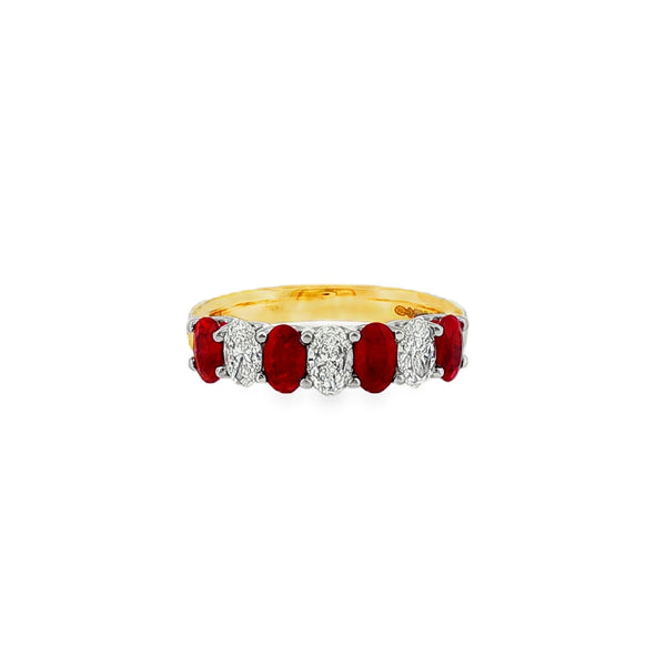 Ruby & Diamond Oval Cut 18ct Yellow Gold & Platinum Eternity Ring