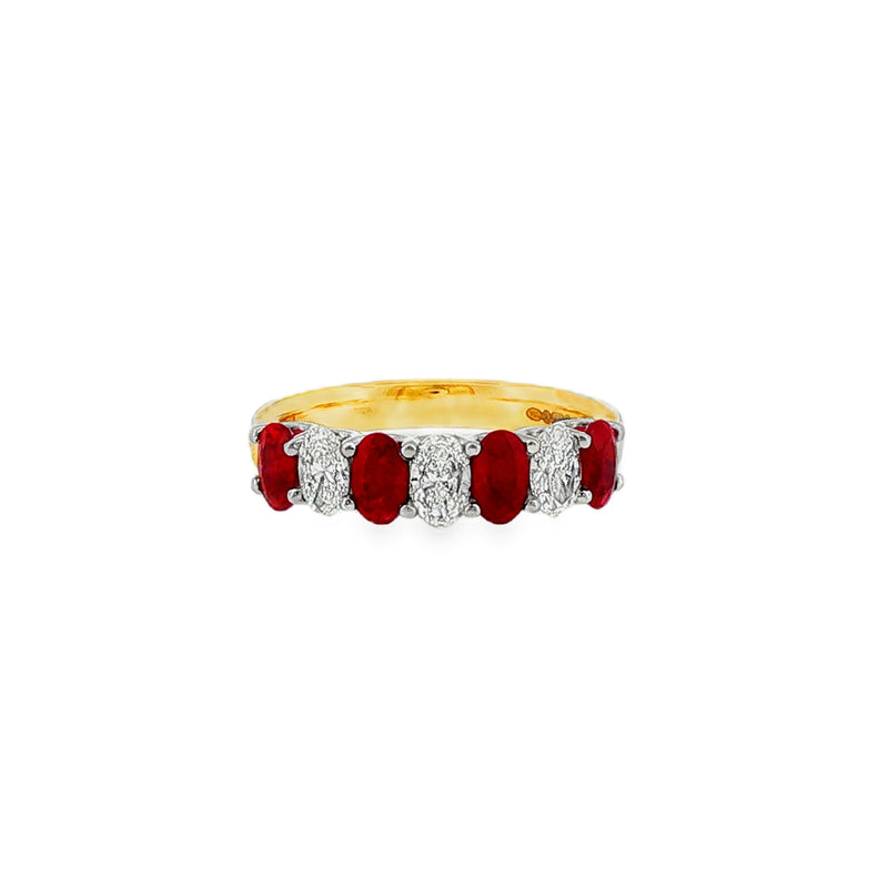 Ruby & Diamond Oval Cut 18ct Yellow Gold & Platinum Eternity Ring