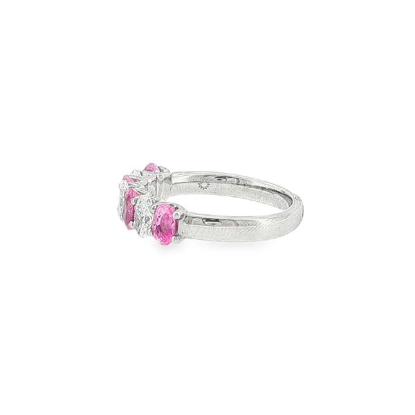 Pink Sapphire & Diamond Oval Cut Platinum Eternity Ring