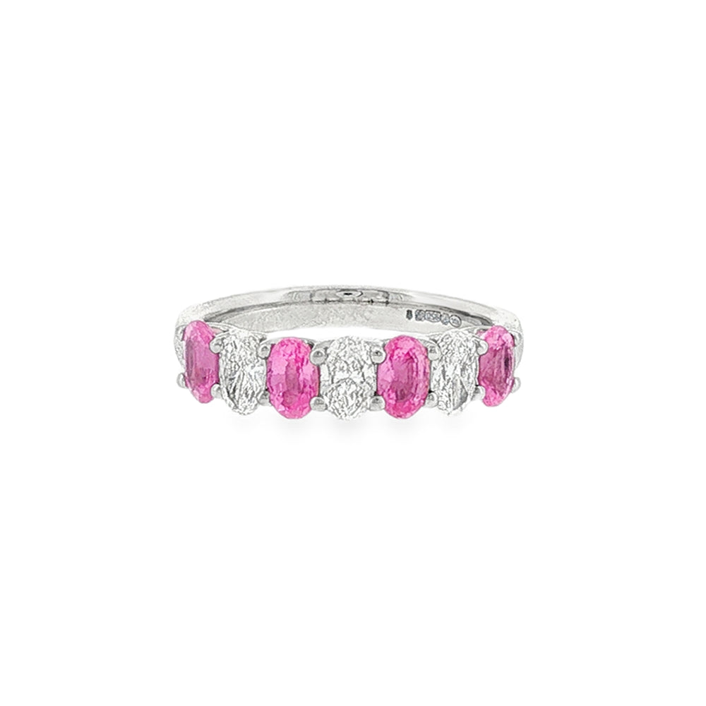 Pink Sapphire & Diamond Oval Cut Platinum Eternity Ring