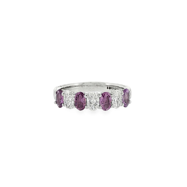 Purple Sapphire & Diamond Oval Cut Platinum Eternity Ring
