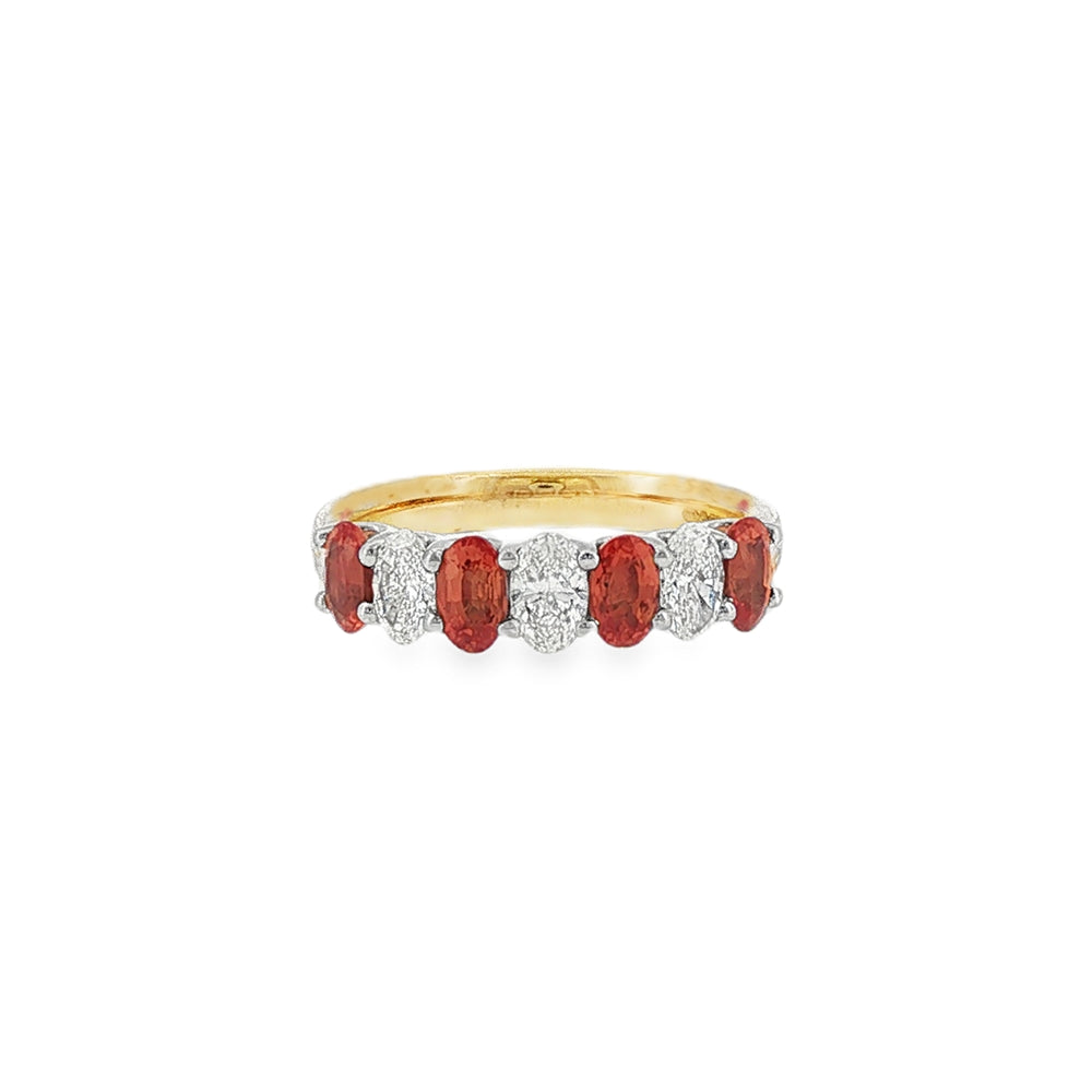 Orange Sapphire & Diamond Oval Cut 18ct Yellow Gold & Platinum Eternity Ring