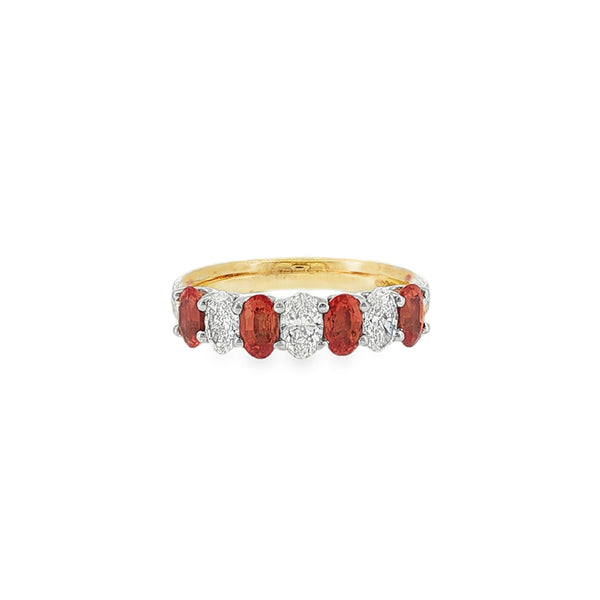 Orange Sapphire & Diamond Oval Cut 18ct Yellow Gold & Platinum Eternity Ring
