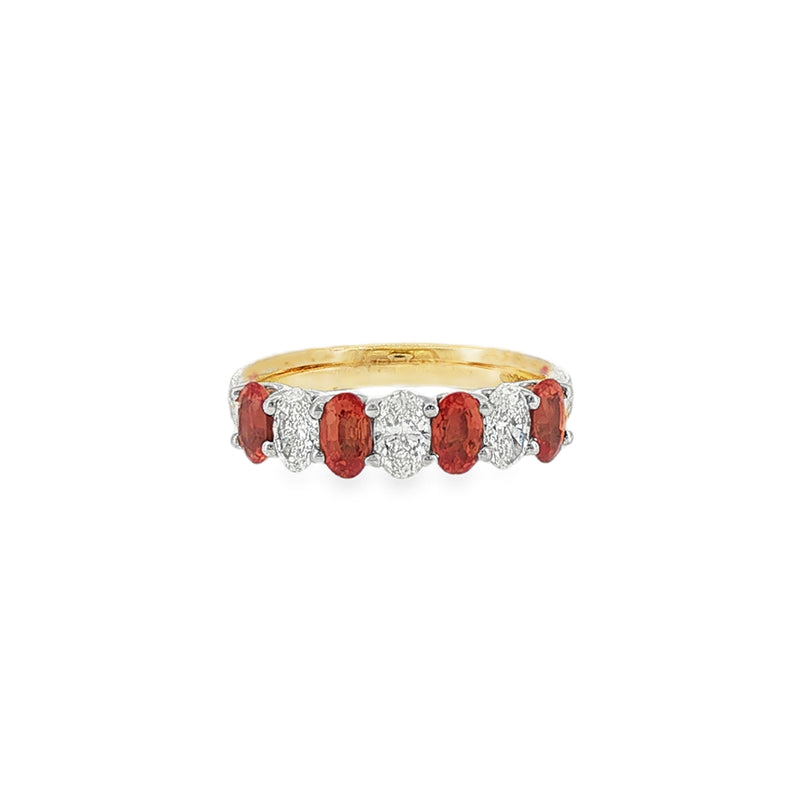 Orange Sapphire & Diamond Oval Cut 18ct Yellow Gold & Platinum Eternity Ring