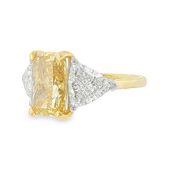 Yellow Radiant and Trilliant Cut 10.45ct Lab Grown Trilogy, 18ct Yellow Gold & Platinum Ring