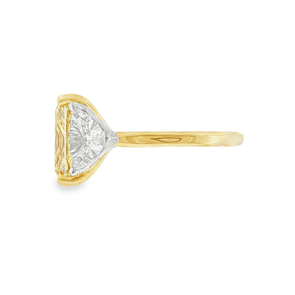 Yellow Radiant and Trilliant Cut 10.45ct Lab Grown Trilogy, 18ct Yellow Gold & Platinum Ring