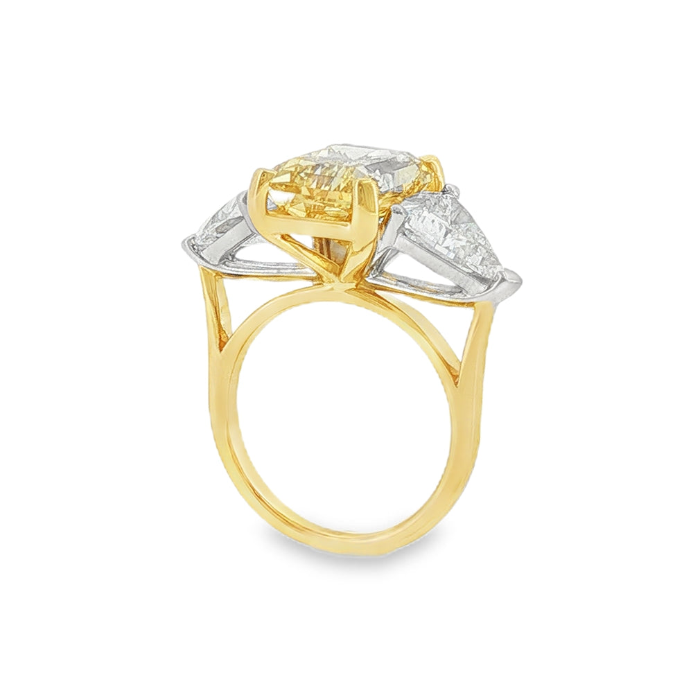 Yellow Radiant and Trilliant Cut 10.45ct Lab Grown Trilogy, 18ct Yellow Gold & Platinum Ring