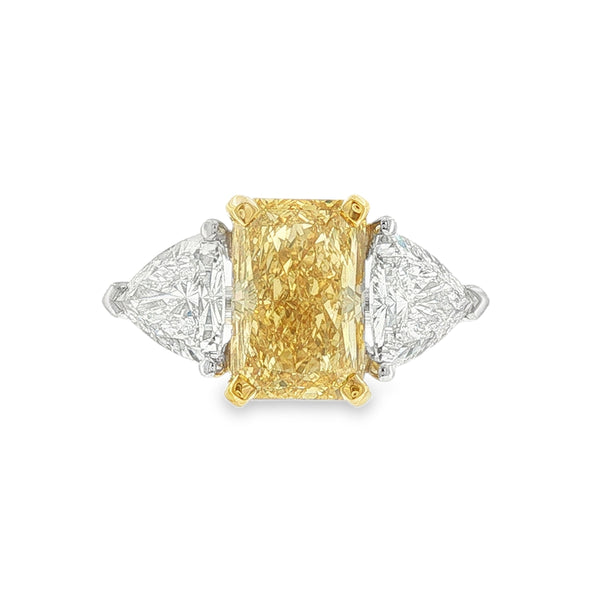 Yellow Radiant and Trilliant Cut 10.45ct Lab Grown Trilogy, 18ct Yellow Gold & Platinum Ring