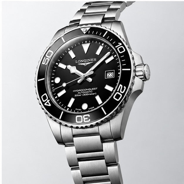 Longines HydroConquest Black 42mm Steel Bracelet Watch L3.788.4.56.6
