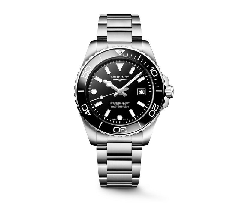 Longines HydroConquest Black 42mm Steel Bracelet Watch L3.788.4.56.6