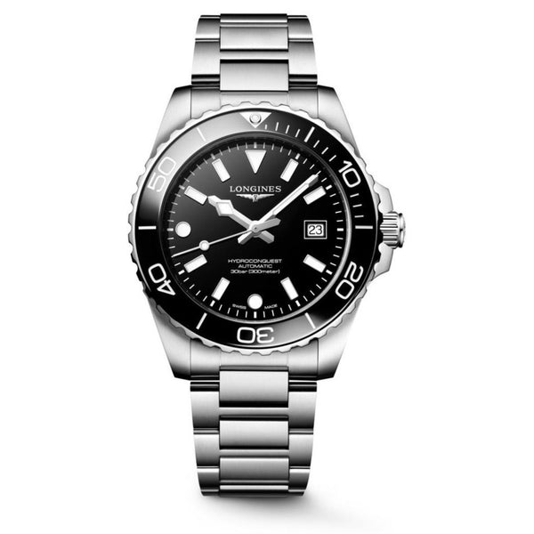 Longines HydroConquest Black 42mm Steel Bracelet Watch L3.788.4.56.6