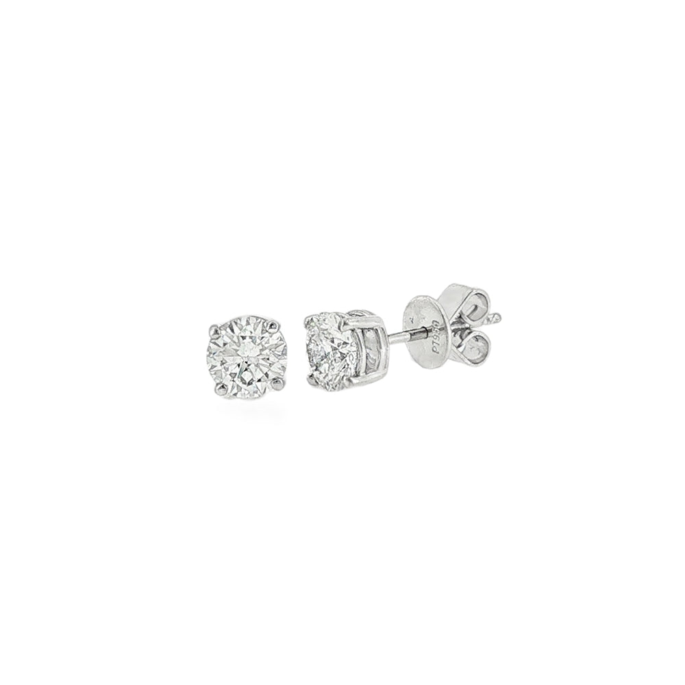 Lab Grown 1.44ct Round Brilliant Cut Diamond, Platinum Stud Earrings