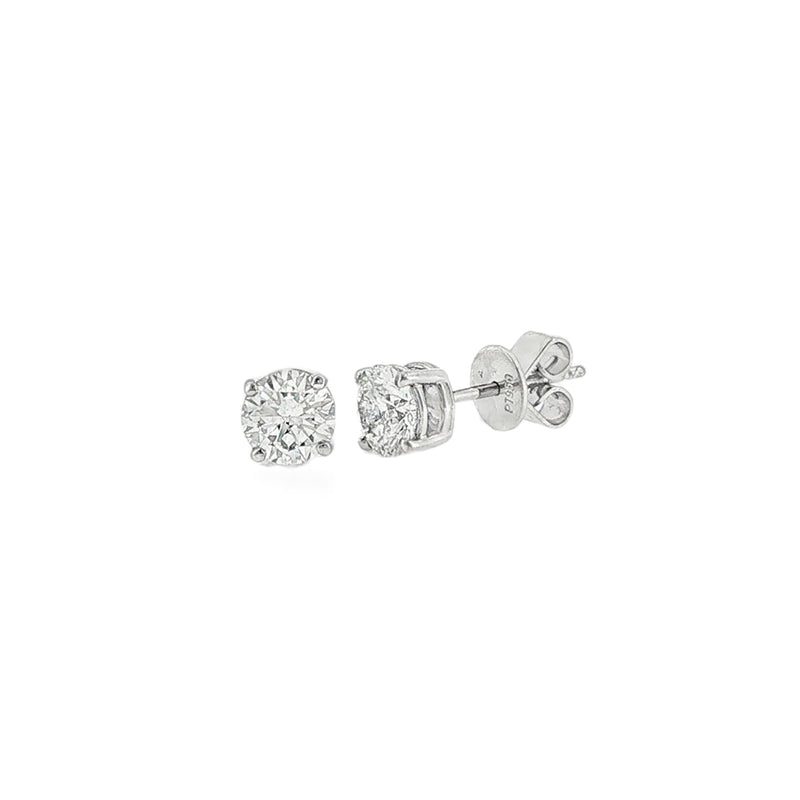 Lab Grown 1.44ct Round Brilliant Cut Diamond, Platinum Stud Earrings