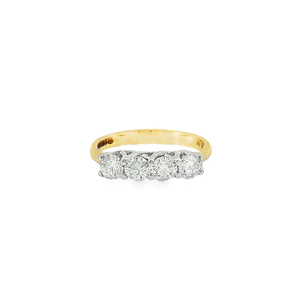 Round Brilliant Cut 1.00ct Four Stone Diamond, 18ct Yellow Gold & Platinum Ring
