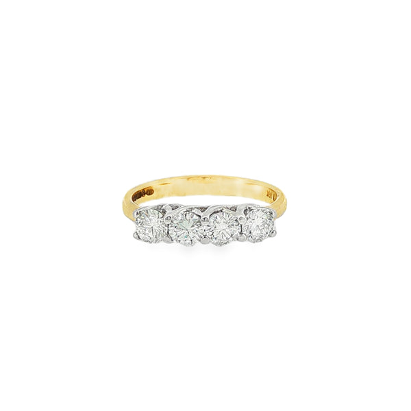 Round Brilliant Cut 1.00ct Four Stone Diamond, 18ct Yellow Gold & Platinum Ring