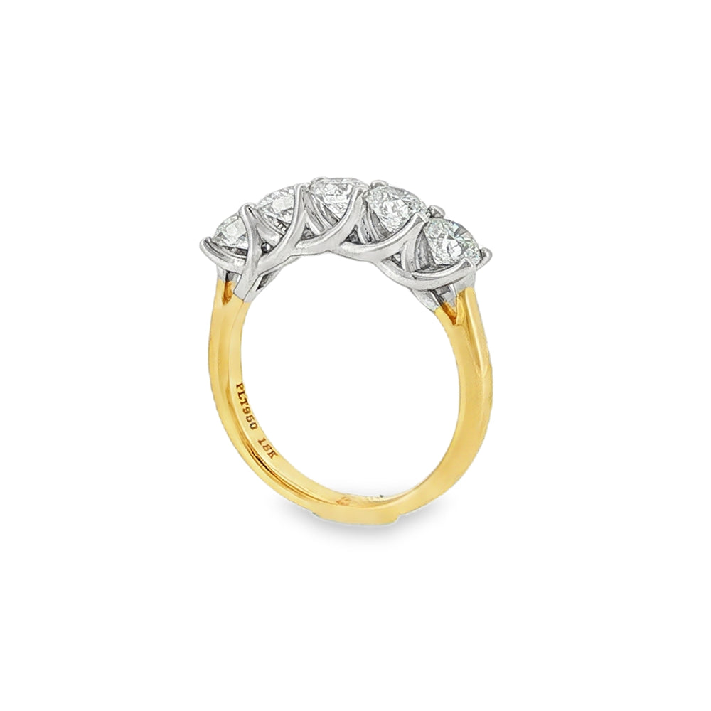 Round Brilliant Cut 1.75ct Five Stone Diamond, 18ct Yellow Gold & Platinum Ring
