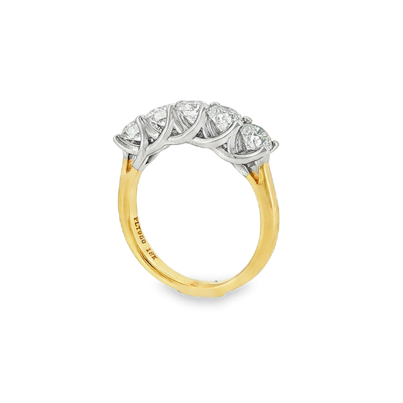 Round Brilliant Cut 1.75ct Five Stone Diamond, 18ct Yellow Gold & Platinum Ring