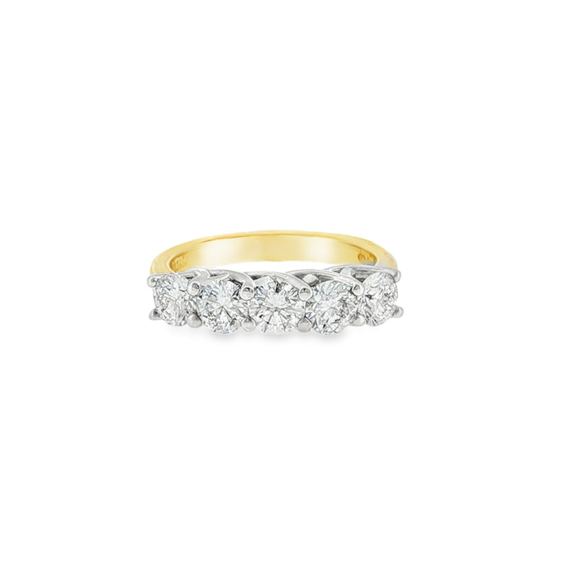 Round Brilliant Cut 1.75ct Five Stone Diamond, 18ct Yellow Gold & Platinum Ring