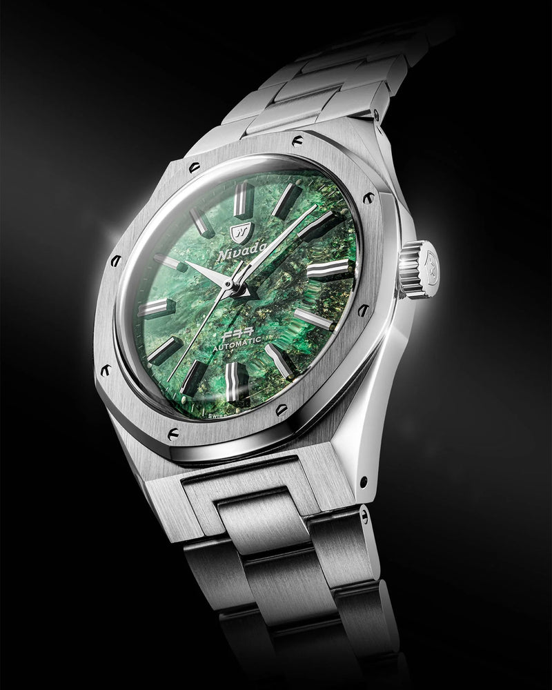Nivada Grenchen F77 Green Aventurine MK2 38mm Stainless Steel Watch 68053A77
