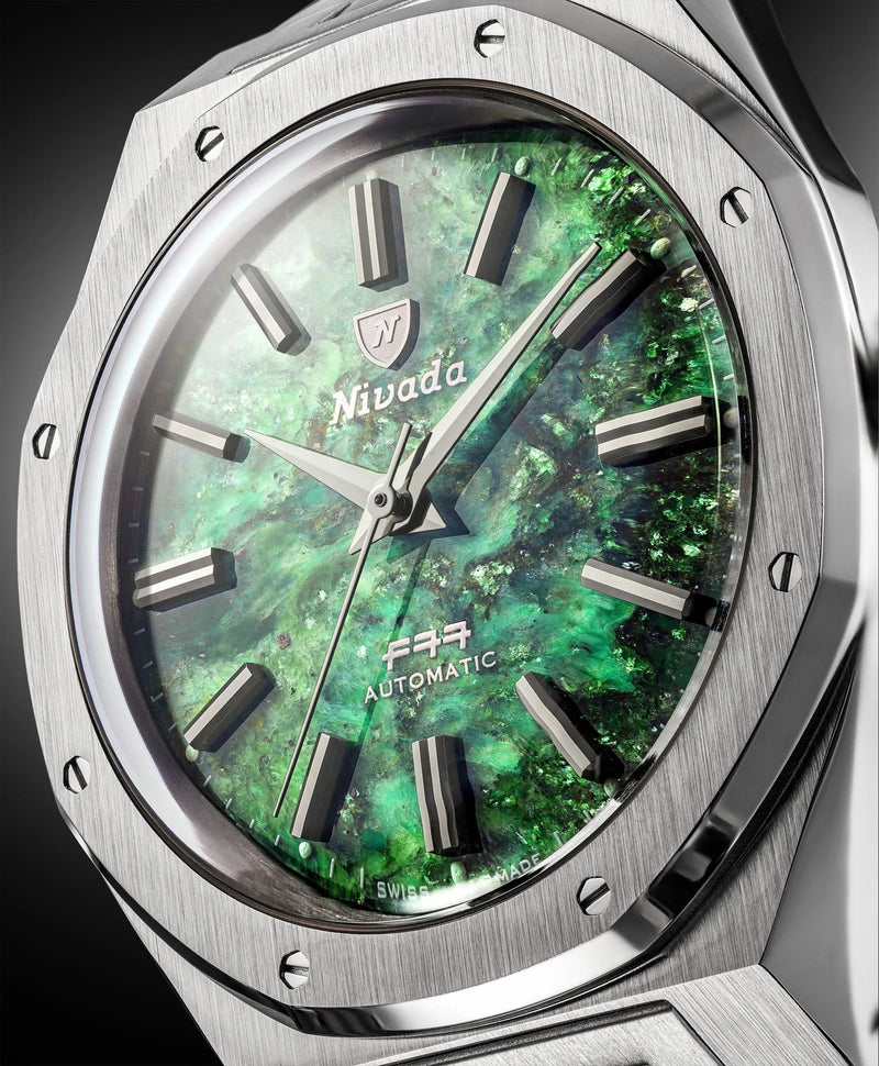 Nivada Grenchen F77 Green Aventurine MK2 38mm Stainless Steel Watch 68053A77