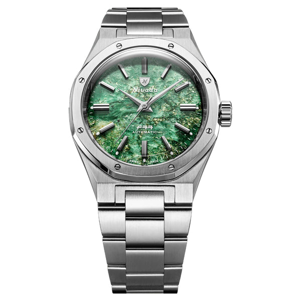 Nivada Grenchen F77 Green Aventurine MK2 38mm Stainless Steel Watch 68053A77
