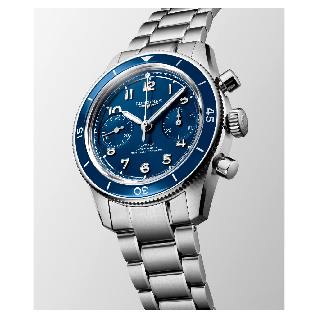 Longines Spirit Pilot Flyback Chronograph Blue Stainless Steel 39.50mm Watch L3.721.4.93.6