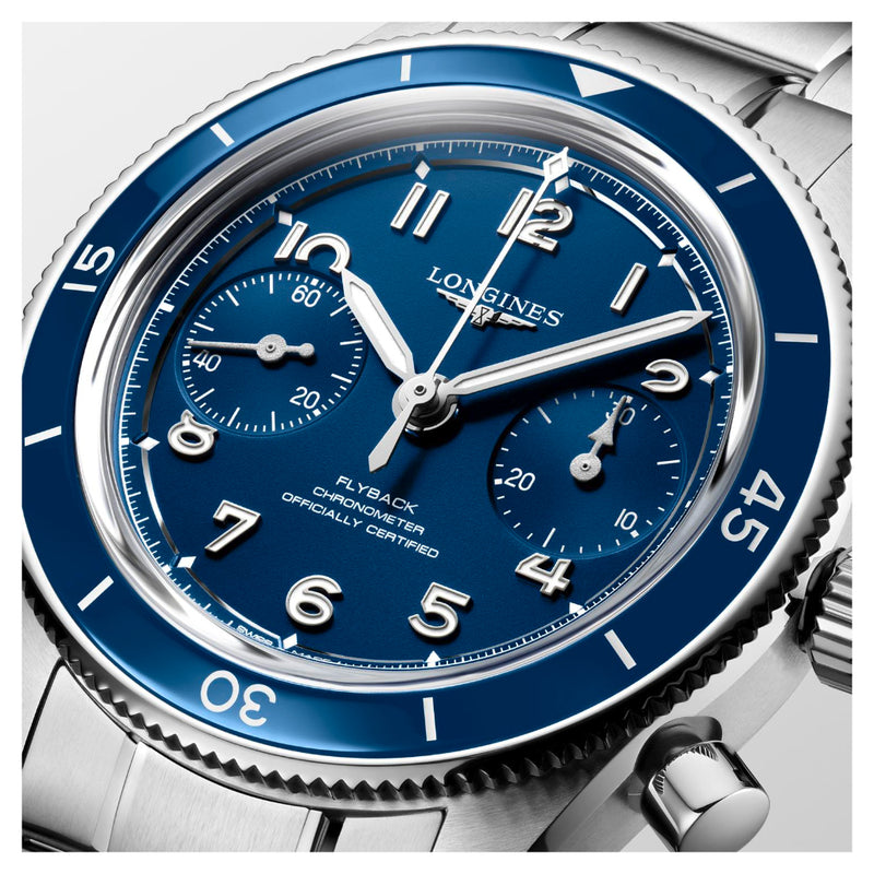 Longines Spirit Pilot Flyback Chronograph Blue Stainless Steel 39.50mm Watch L3.721.4.93.6