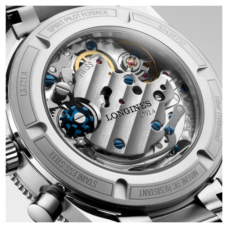 Longines Spirit Pilot Flyback Chronograph Blue Stainless Steel 39.50mm Watch L3.721.4.93.6