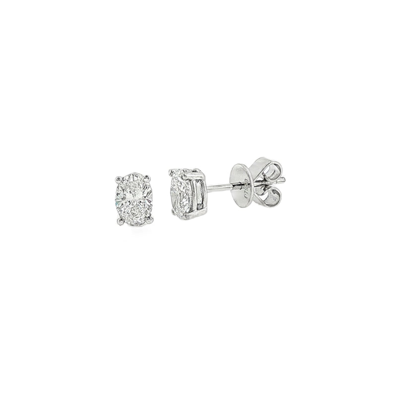 Lab Grown 1.04ct Oval Cut Diamond, Platinum Stud Earrings