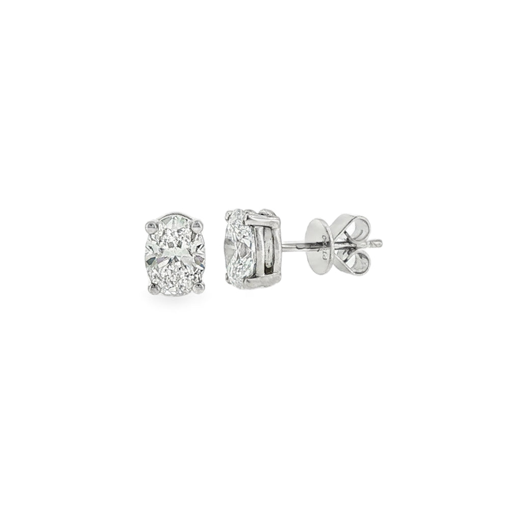 Lab Grown 2.04ct Oval Cut Diamond, Platinum Stud Earrings