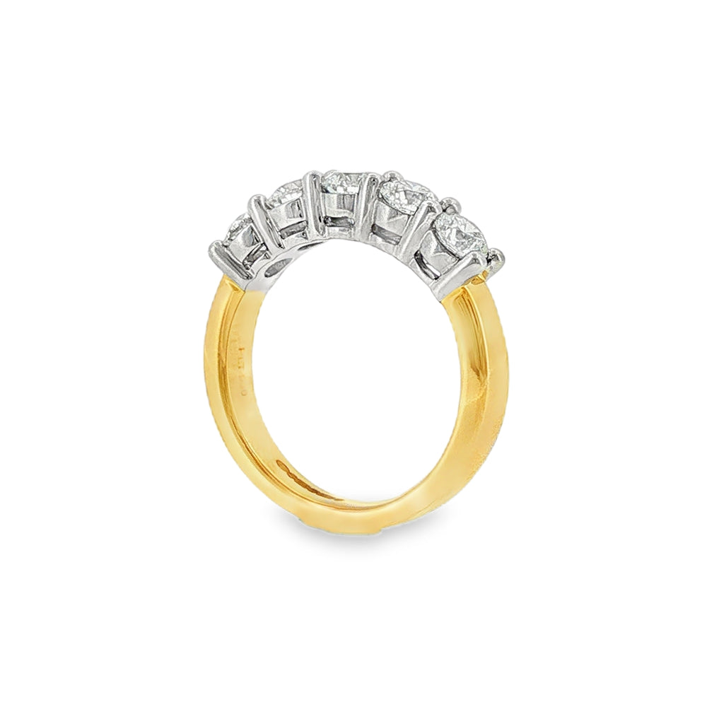 Round Brilliant Cut 1.50ct Five Stone Diamond, 18ct Yellow Gold & Platinum Ring