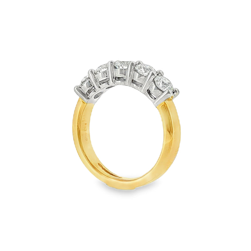 Round Brilliant Cut 1.50ct Five Stone Diamond, 18ct Yellow Gold & Platinum Ring
