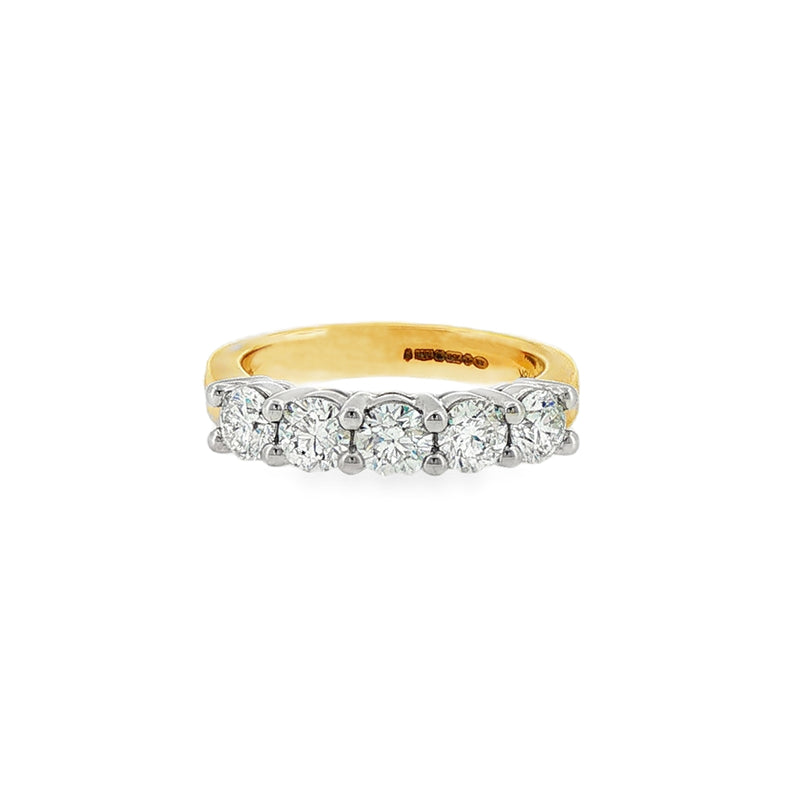 Round Brilliant Cut 1.50ct Five Stone Diamond, 18ct Yellow Gold & Platinum Ring