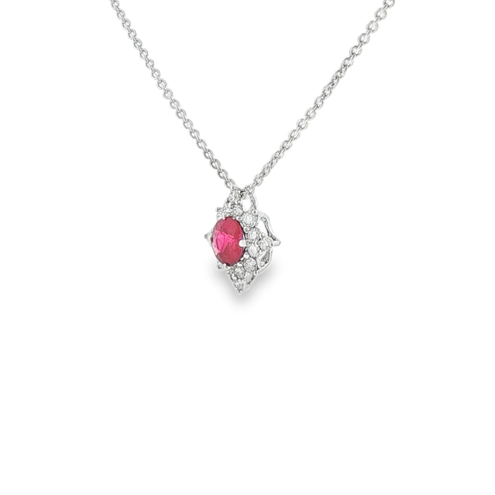 Ruby and Diamond Star Cluster, 18ct White Gold Pendant