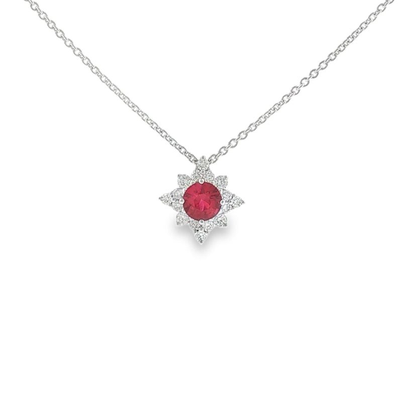 Ruby and Diamond Star Cluster, 18ct White Gold Pendant