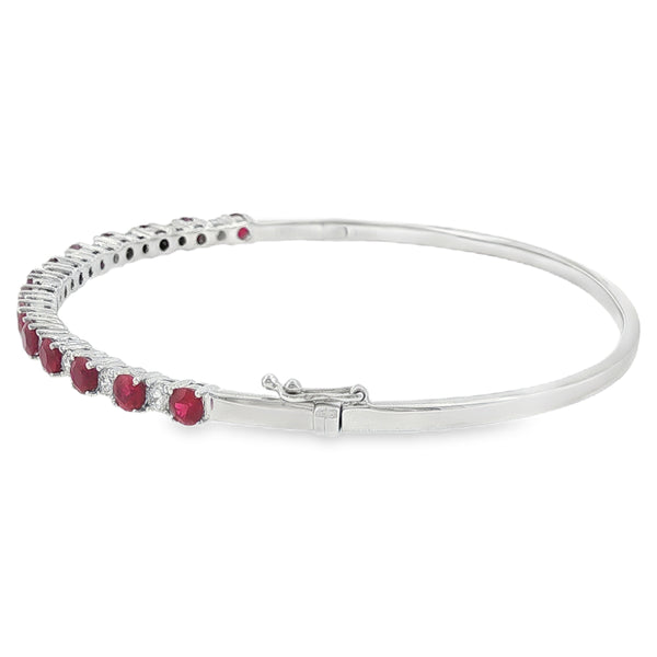 Ruby and Diamond Brilliant Cut, 18ct White Gold Bangle