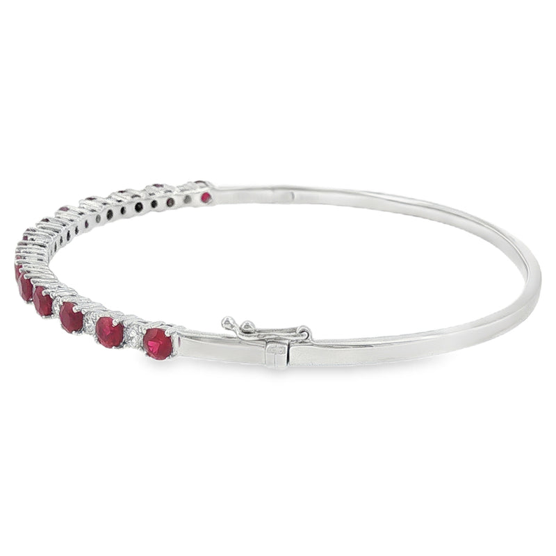 Ruby and Diamond Brilliant Cut, 18ct White Gold Bangle