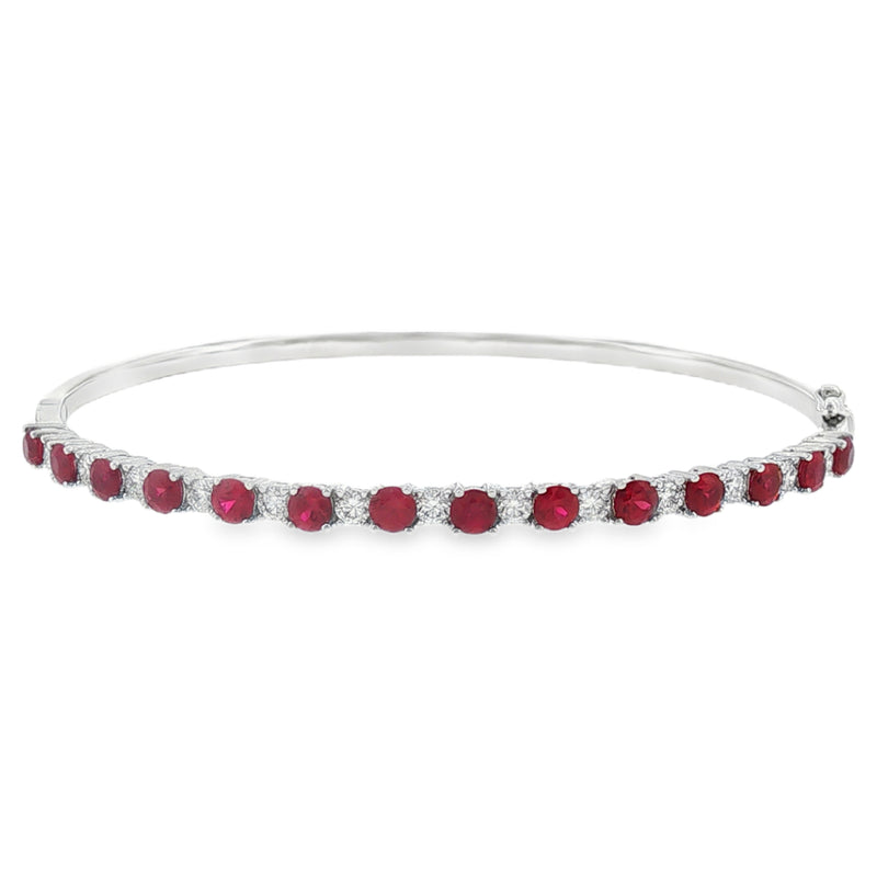 Ruby and Diamond Brilliant Cut, 18ct White Gold Bangle