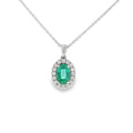 Emerald & Diamond Oval Cut Cluster, 18ct White Gold Pendant