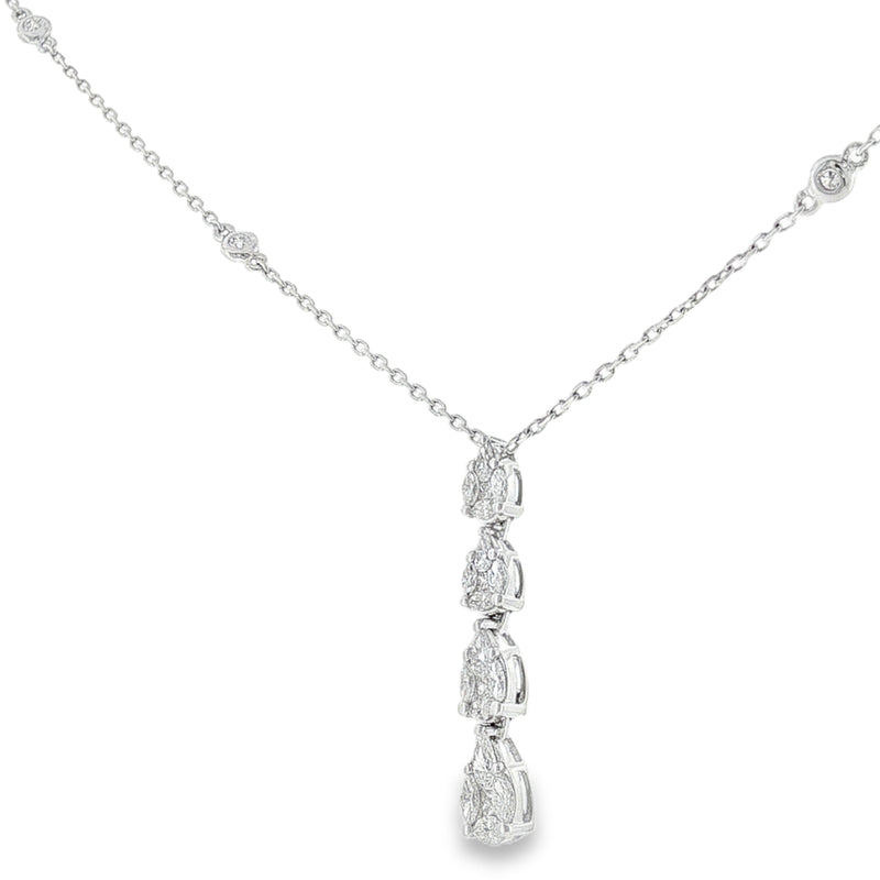 Diamond Pear Shaped Cluster 0.76ct, 18ct White Gold Graduating Drop Pendant