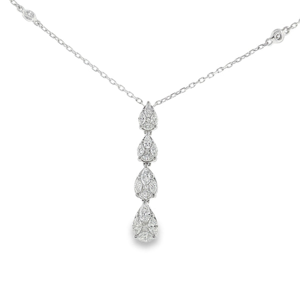 Diamond Pear Shaped Cluster 0.76ct, 18ct White Gold Graduating Drop Pendant