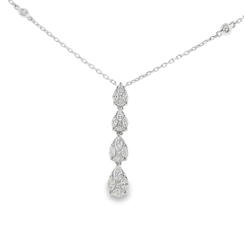 Diamond Pear Shaped Cluster 0.76ct, 18ct White Gold Graduating Drop Pendant