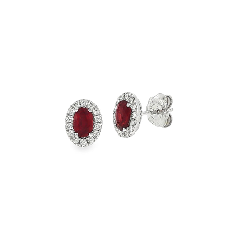 Ruby & Diamond Oval 1.14ct, 18ct White Gold Stud Earrings