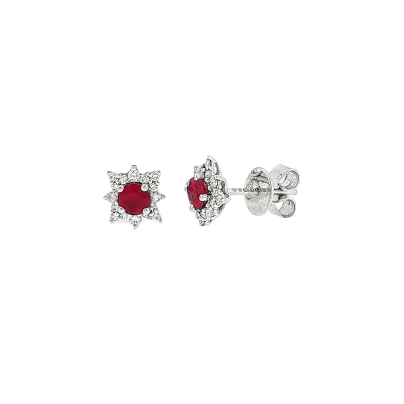 Ruby & Diamond Star Cluster, 18ct Yellow Gold Stud Earrings