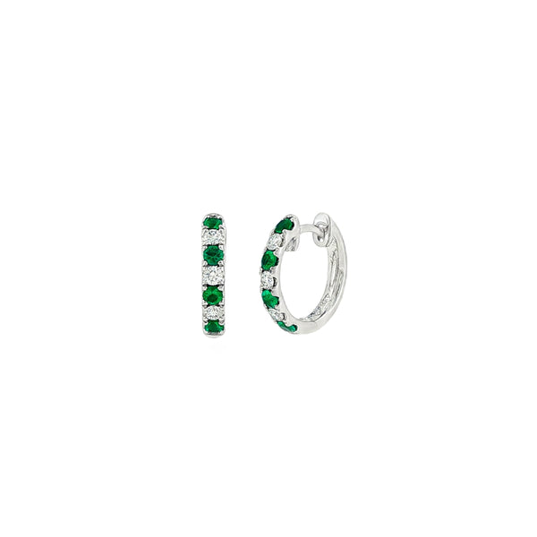Emerald & Diamond 13.5mm, 18ct White Gold Hoop Earrings