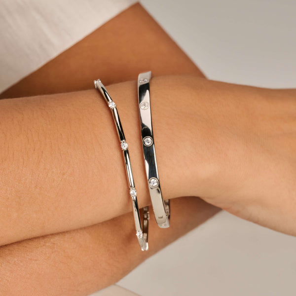 Ti Sento Classic Rectangular Zirconia Bangle Silver