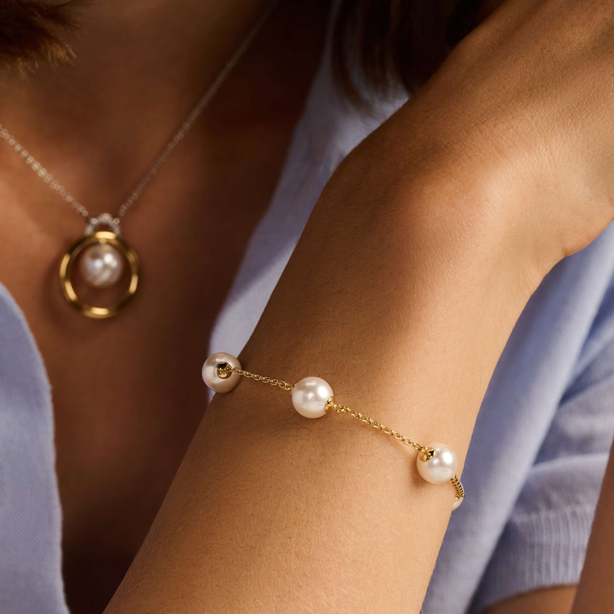 Ti Sento Pearl Charm Bracelet Gold Vermeil