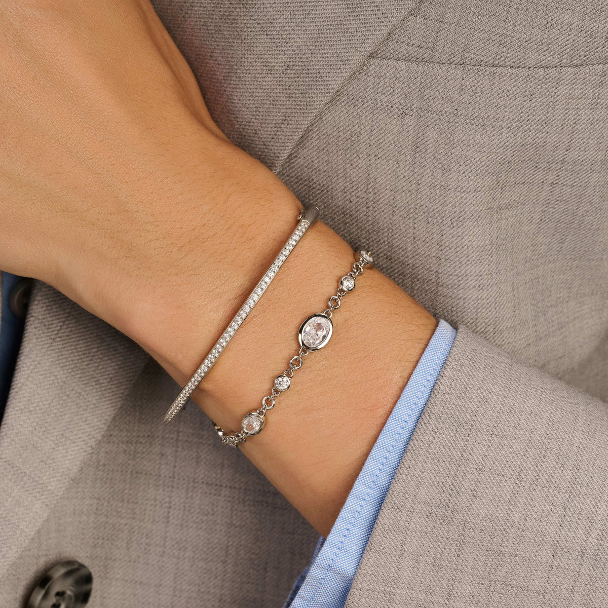 Ti Sento Oval Zirconia Bracelet Silver