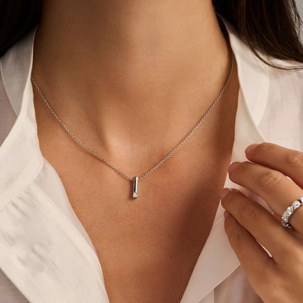 Ti Sento Zirconia Bar Necklace Silver